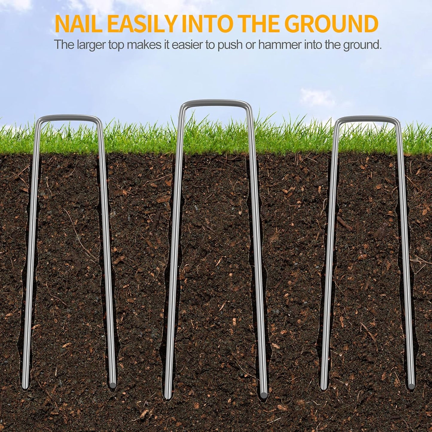 WAENLIR 6 inch 200 Pack Garden Staples Galvanized Landscape Stakes, Heavy Duty Fence Stakes Sod Pins for Securing Weed Fabric Barrier,Ground Cover, Artificial Turf,Dog Fence