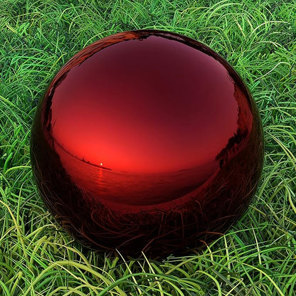 Lulu Decor, Red Stainless Steel Gazing Mirror Ball Size 16, Smooth Reflective Shiny Garden Decoration Globe