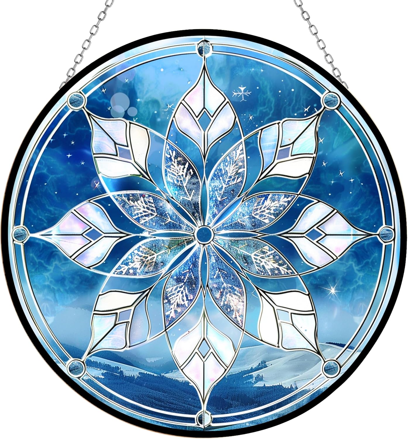 Christmas Snowflake Stained Glass Sun Catcher, Wall Hanging Colored Decor Room Outdoor Window Decor, Halloween, Christmas Hanging Ornament Mother Day