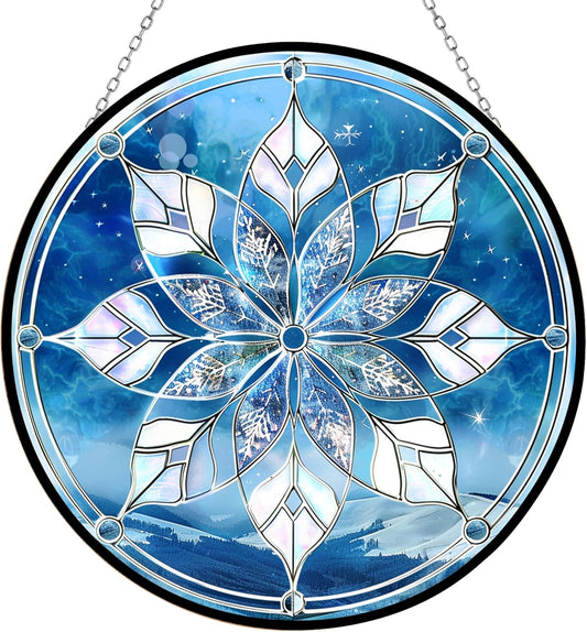 Christmas Snowflake Suncatcher Stained Glass Window Hanging by Clare Donovans Sun Catchers Colorful