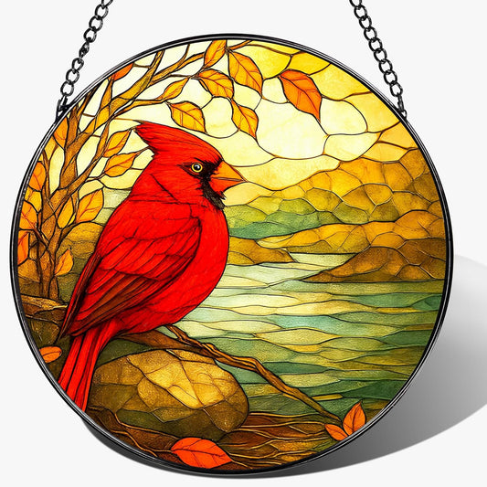 Stained Glass Window Hanging, 8 Inch Cardinal Stained Glass Suncatcher, Memorial Sun Catchers