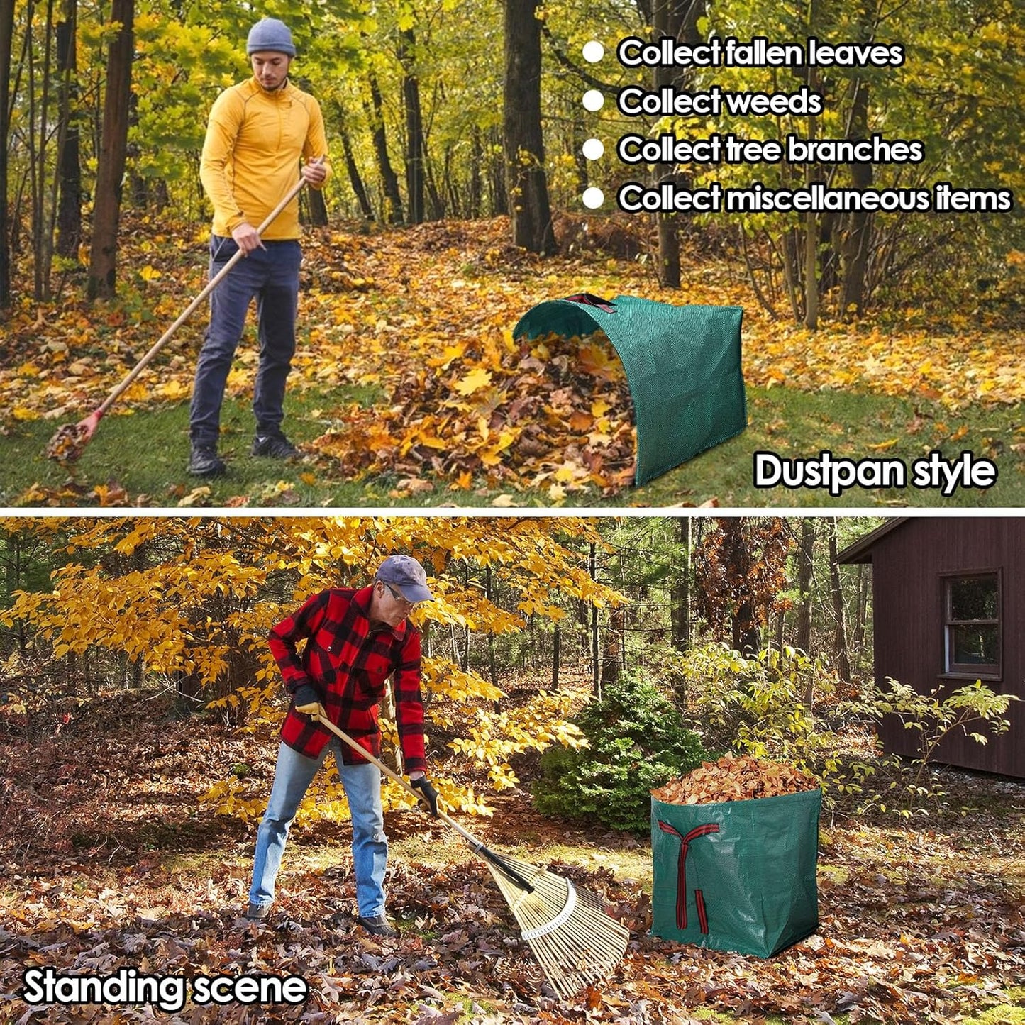 53 Gallon Garden Bags for Debris,2-Pack Yard Waste Bags,Large Dustpan-Type Lawn bags with Gardening Gloves,Leaf Bags for Yard Debris,Grass Clippings,Collapsible Trash Can for Parties,Laundry,Camping