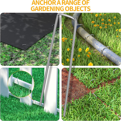 WAENLIR 6 inch 20 Pack Landscape Staples Galvanized Garden Stakes, Heavy Duty Ground Stakes Sod Pins for Securing Weed Fabric Barrier,Plant Cover, Artificial Turf,Dog Fence