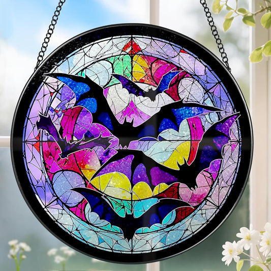 8 Inch Stained Glass Suncatcher Ornament, DOUHASU Bat Sun Catchers Indoor Window, Stained Glass