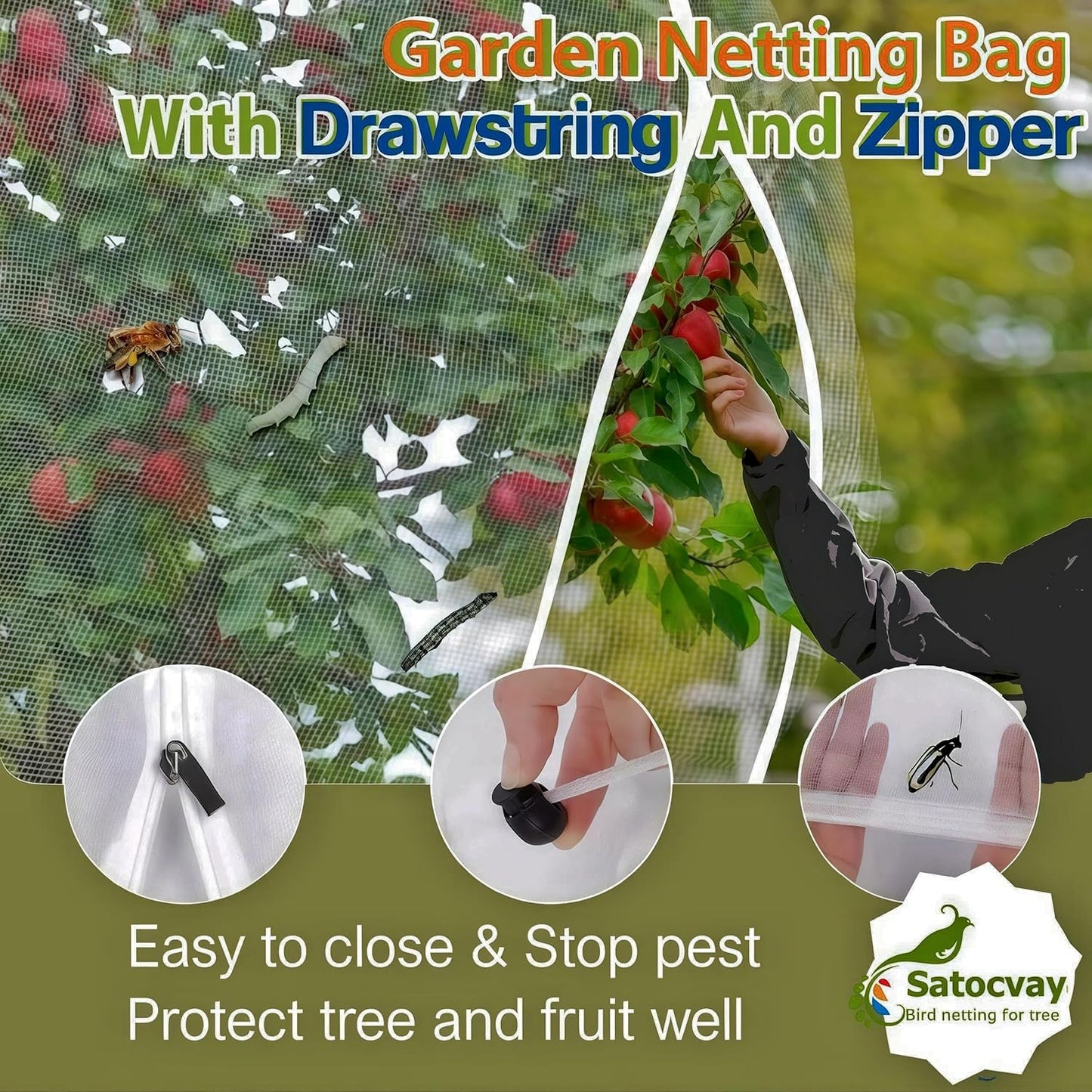 Bird Netting for Blueberry Bushes - Garden Netting Pest Barrier with Drawstring Tomato Protective Cover Garden Plant Netting for Cicadas Vegetables 4P (2.6x3.3 FT)