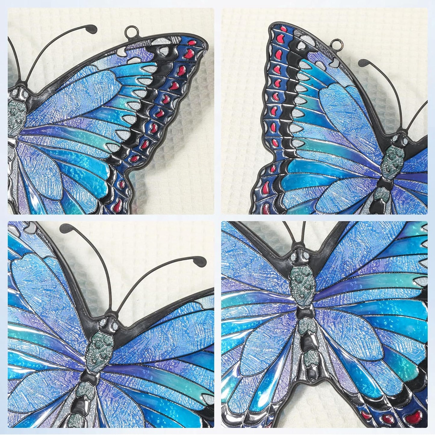 Blue Butterfly Suncatcher Stained Glass Window Hanging Butterfly Ornaments Gift for Mom, Women, Wife, Mother's Day (Blue)