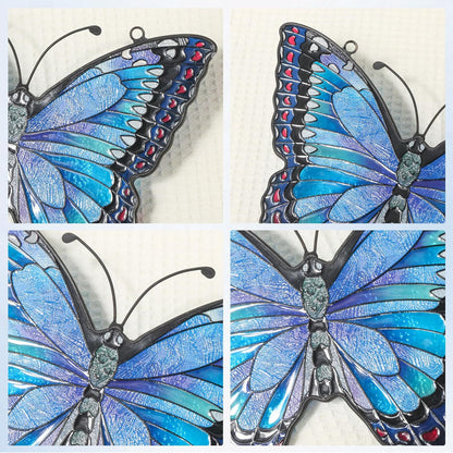 Blue Butterfly Suncatcher Stained Glass Window Hanging Butterfly Ornaments Gift for Mom, Women, Wife, Mother's Day (Blue)