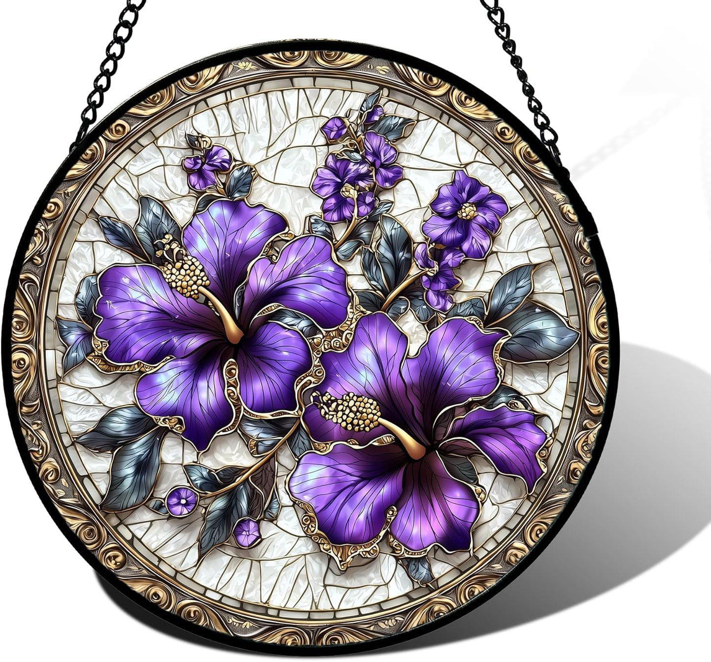 Stained Glass Window Hanging, Purple Flowers Romantic Suncatcher for Doors Home Sun Catchers Decoration and Christmas, Mother's Day Birthday Gifts for Women, Men, and Mom 6.3 in