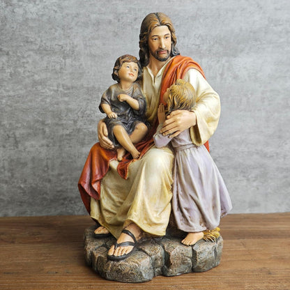 BC Catholic Jesus with Children Statue, Religious Figure, Inspirational Indoor Home Decor, Devout Gift for Child Baptism, 8.8" H, Renaissance Sculpture Handmade by Buildclassic