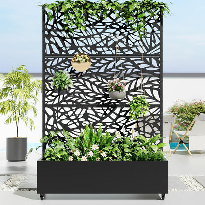 Casaphoria Metal Raised Garden Bed with Trellis and Wheels, 72"x 47"x 16" Planter Box for Climbing Plants, Vegetables & Vines, Features Drainage Holes and Privacy Screen,Black(Black-Spring&Net)