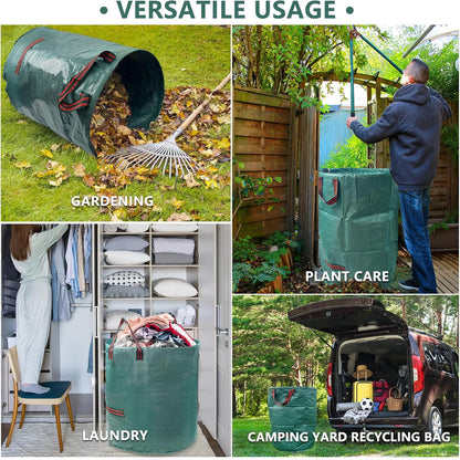 2 Pack 72 Gallon Lawn and Leaf Bags (Green + Black), Heavy Duty Reusable Yard Waste Bags with Reinforced Handles, Collapsible Garden Bags for Leaves, Branches, Grass Waste