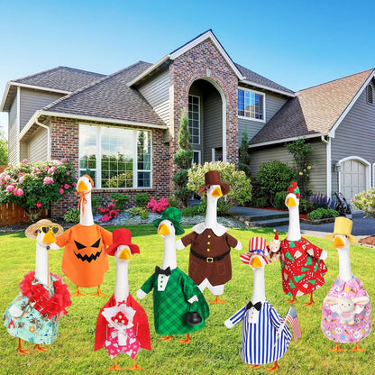 8 Set Seasonal Holiday Goose Outfits Fall Halloween Christmas Summer All Seasons Lawn Porch Goose Clothes Costume for 23" Cement Statue Garden Patio Outdoor Decoration(Boy Style)