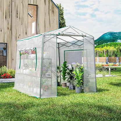 Joyside 8 x 6 FT Outdoor Pop up Greenhouse with Adjutable Reinforced Frame, Durable PE Cover and Mesh Windows, Portable Greenhouse for All Seasons, Easy Set Up (White, 8 x 6 FT)