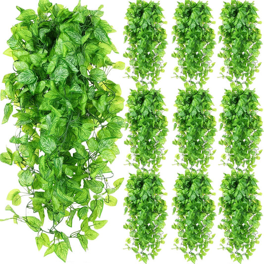 Hoteam 12 Pcs Artificial Hanging Plants 32 Inch Fake Ivy Vines with Fake Leaves Patio Artificial