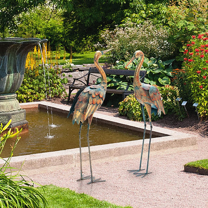 Giantex Crane Garden Statues Set of 2, Standing Metal Crane Sculptures Bird Ornament Yard Decorations for Lawn Backyard Porch Patio Outdoor Decor, with 4 U-Shaped Stakes (Crane)