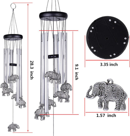 Outdoor Elephant Wind Chimes Indoor Decor - Pure Hand-Made Mobile Romantic Windcatcher 28" Elephant Wind Chime for Home, Xmas, Gift for Mom, Balcony, Patio, Garden Decoration(5 Tubes, 6 Elephants)