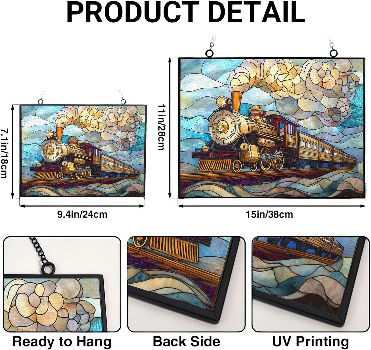 Personalized Rectangle Art Nouveau Steam Train Suncatcher Stained Glass Stained Glass Window Hanging Home Decor Garden Halloween Christmas Wedding Housewarming Gifts