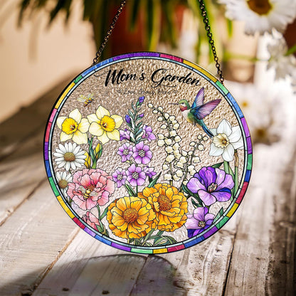LOVELYPOD Custom Grandma Birth Flowers Stained Glass Sun Catcher, Grandmas Garden Sun Catcher, Personalized Christmas Ornamnet, Grandma Presents, Window Hanging Flowers Glass Art