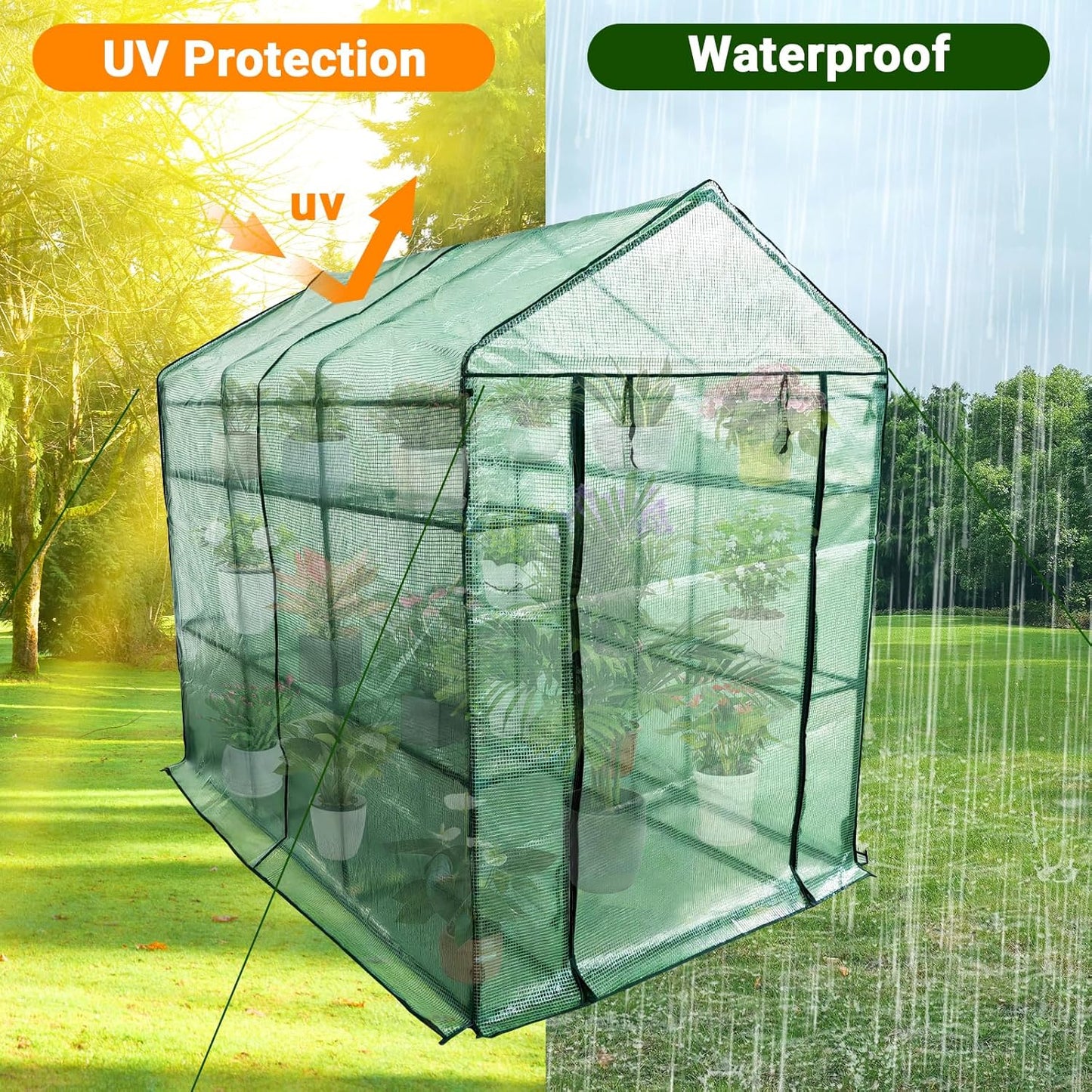 Greenhouse for Outdoors,Walk in 3-Tier 9 Shelves Green House w/ Roll-Up Zippered Door Anchors and Ropes,Waterproof & UV Protected Plant Garden Hot House for Garden Patio Backyard,57 x 85 x 76''