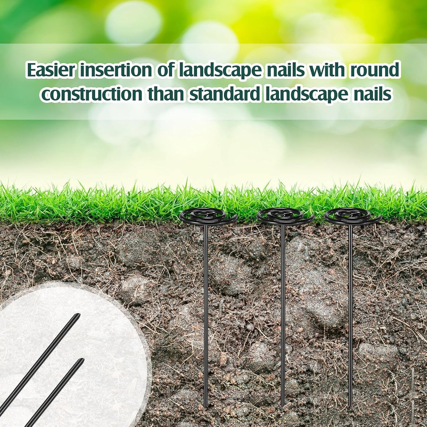 Ferraycle 100 Pcs Landscape Fabric Pins Circle Top Galvanized Landscape Spikes Garden Stakes Spikes Pins for Securing Weed Barrier Sod Fabric Netting Ground Sheets and Fleece(7.8 Inches)