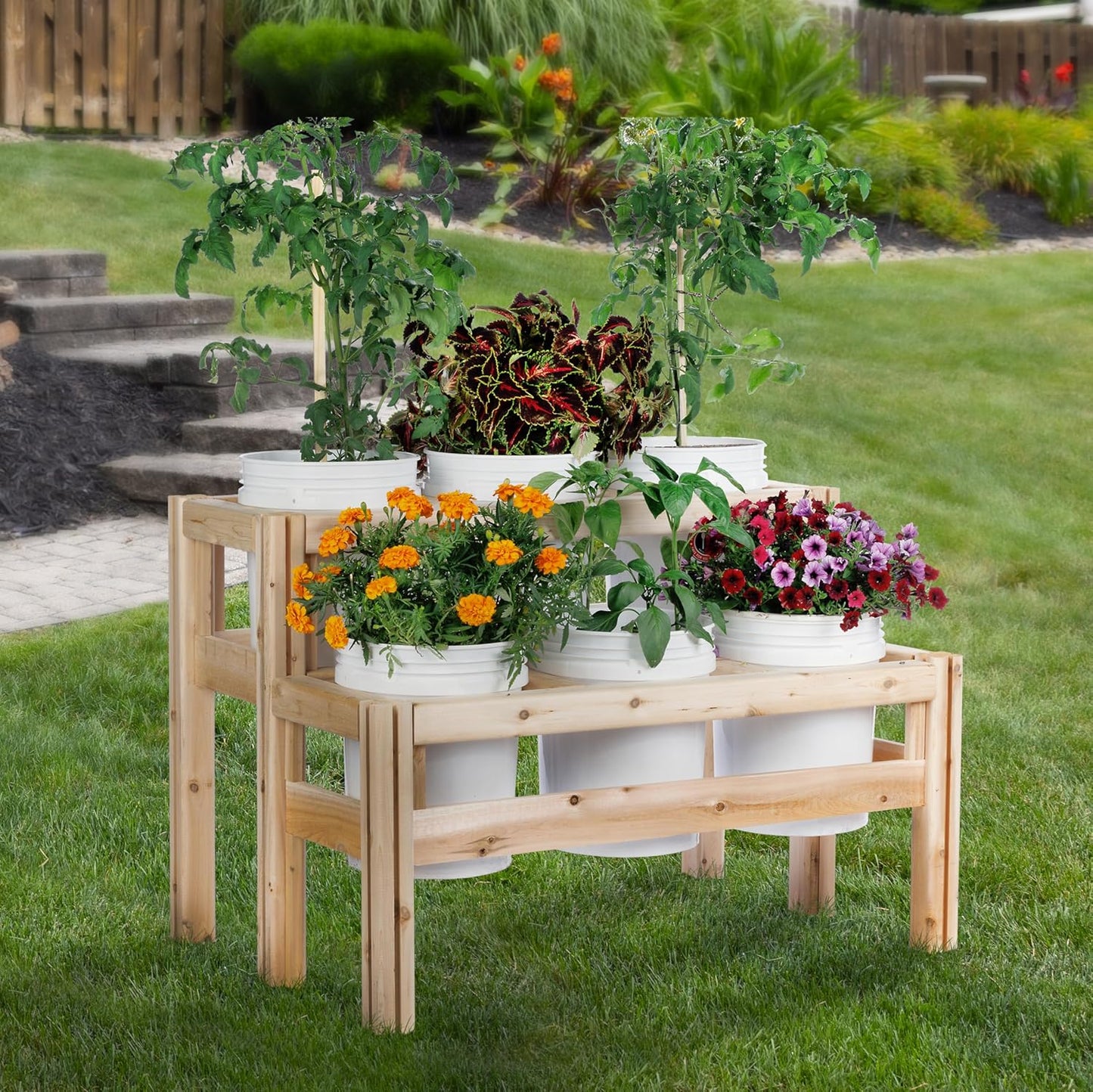 Greenes Fence Two-Tiers Six Bucket Elevated Cedar Wood Garden Frame, 43 in. x 30 in. x 30 in. - Made in USA with North American Cedar