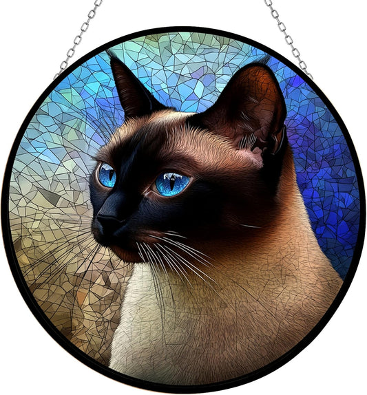 Easter Siamese Cat Stained Glass Window Hanging by Clare Donovans, Handcrafted Stained Glass
