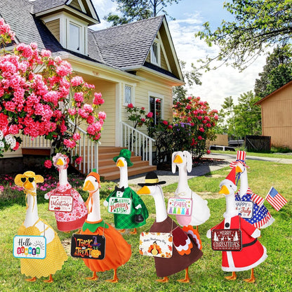 8 Set Seasonal Holiday Goose Outfits Hanging Signs Fall Halloween Christmas Porch Statue Outfits All Seasons Holiday 23" Goose Clothes Patio Lawn Outdoor Decors(Classic Style)