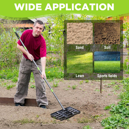 WORKPRO Lawn Leveling Rake, Heavy Duty Leveling Rake with 17” x 10” Ground Plate, Yard Leveling Rakes with 6FT Adjustable Handle, Metal Lawn Leveler for Garden, Backyard, Golf Course, Farm, Pasture