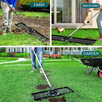 Walensee Lawn Leveling Rake, 7FT 30"x10" Levelawn Tool, Heavy Duty Effort Saving Lawn Level Tool, Steel Handle Lawn Leveler for Yard Garden Golf Course, Ease Level Soil Sand Dirt Surfaces