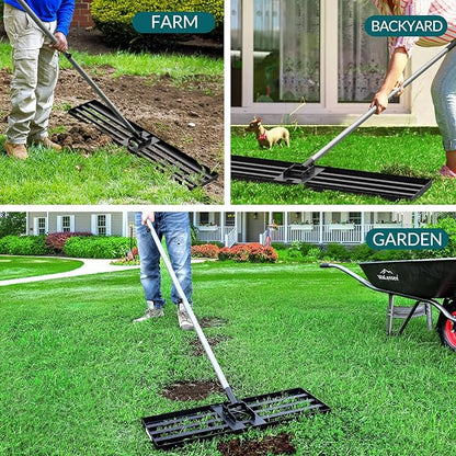 Walensee Lawn Leveling Rake, 6.5FT 17"x10" Levelawn Tool, Heavy Duty Effort Saving Lawn Level Tool, Stainless Steel Handle Lawn Leveler for Yard Garden Golf Course, Ease Level Soil Sand Dirt Surfaces