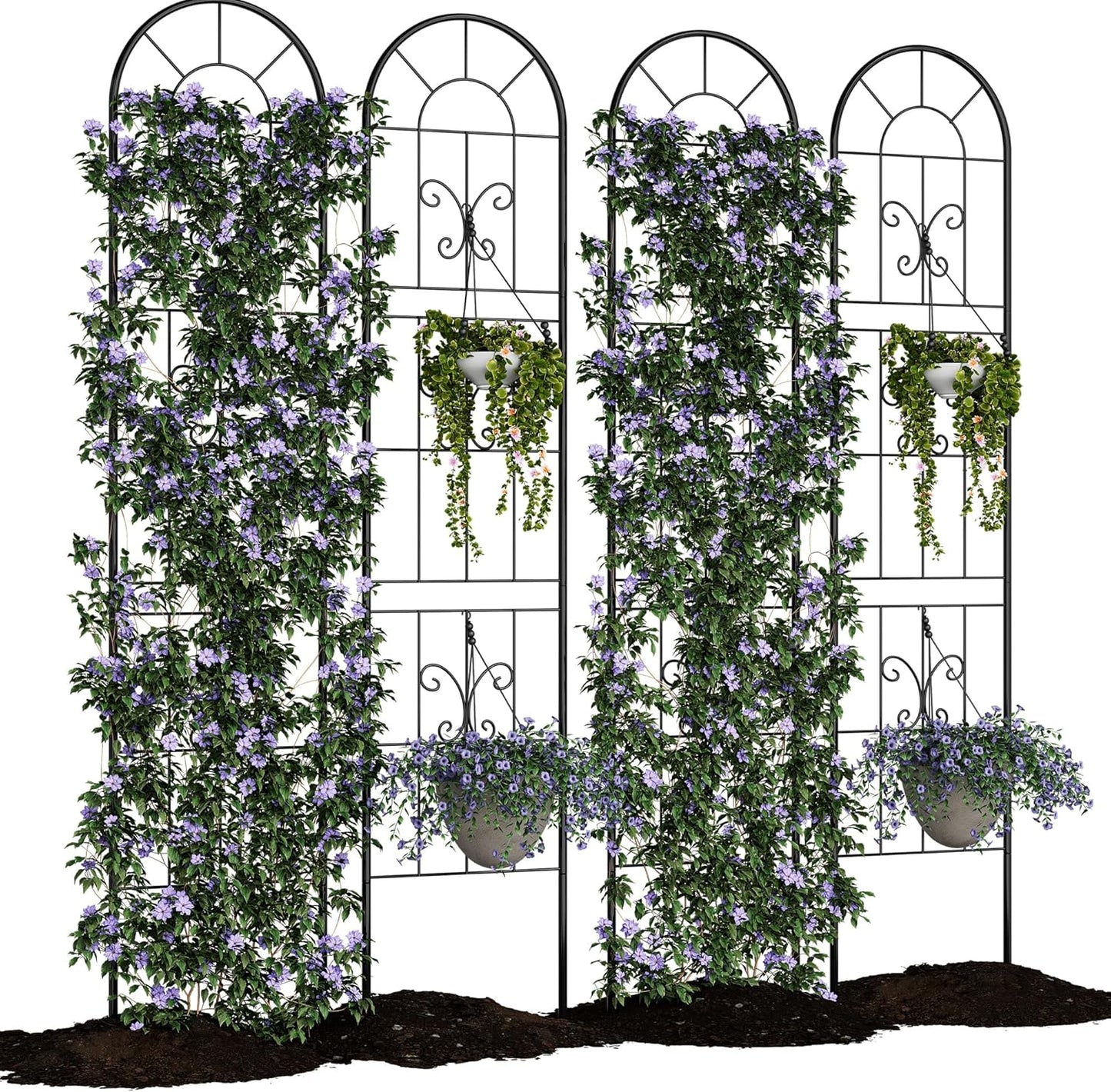 4 Pack 55.1x11.8 in Garden Trellises for Climbing Plants, Sturdy Plant Trellises with Black Metal Coating, Arched Outdoor Decoration for Patio Lawn, Roses, Vines, Flowers, and Vegetables
