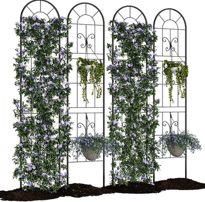 4 Pack 55.1x11.8 in Garden Trellises for Climbing Plants, Sturdy Plant Trellises with Black Metal Coating, Arched Outdoor Decoration for Patio Lawn, Roses, Vines, Flowers, and Vegetables