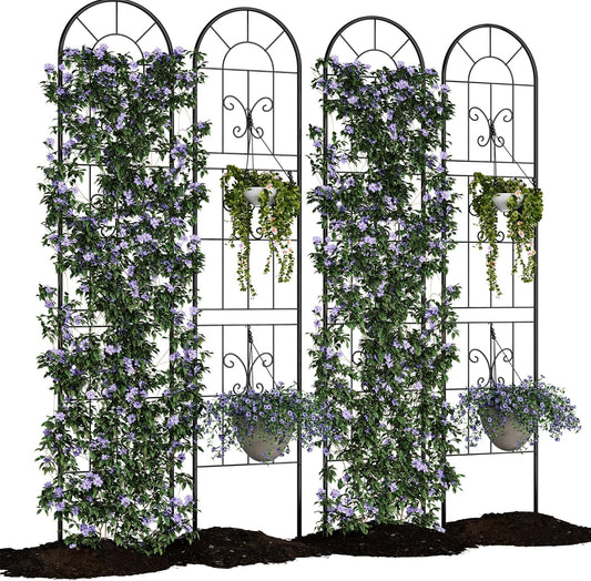 4 Pack 55.1x11.8 in Garden Trellises for Climbing Plants, Sturdy Plant Trellises with Black Metal Coating, Arched Outdoor Decoration for Patio Lawn, Roses, Vines, Flowers, and Vegetables
