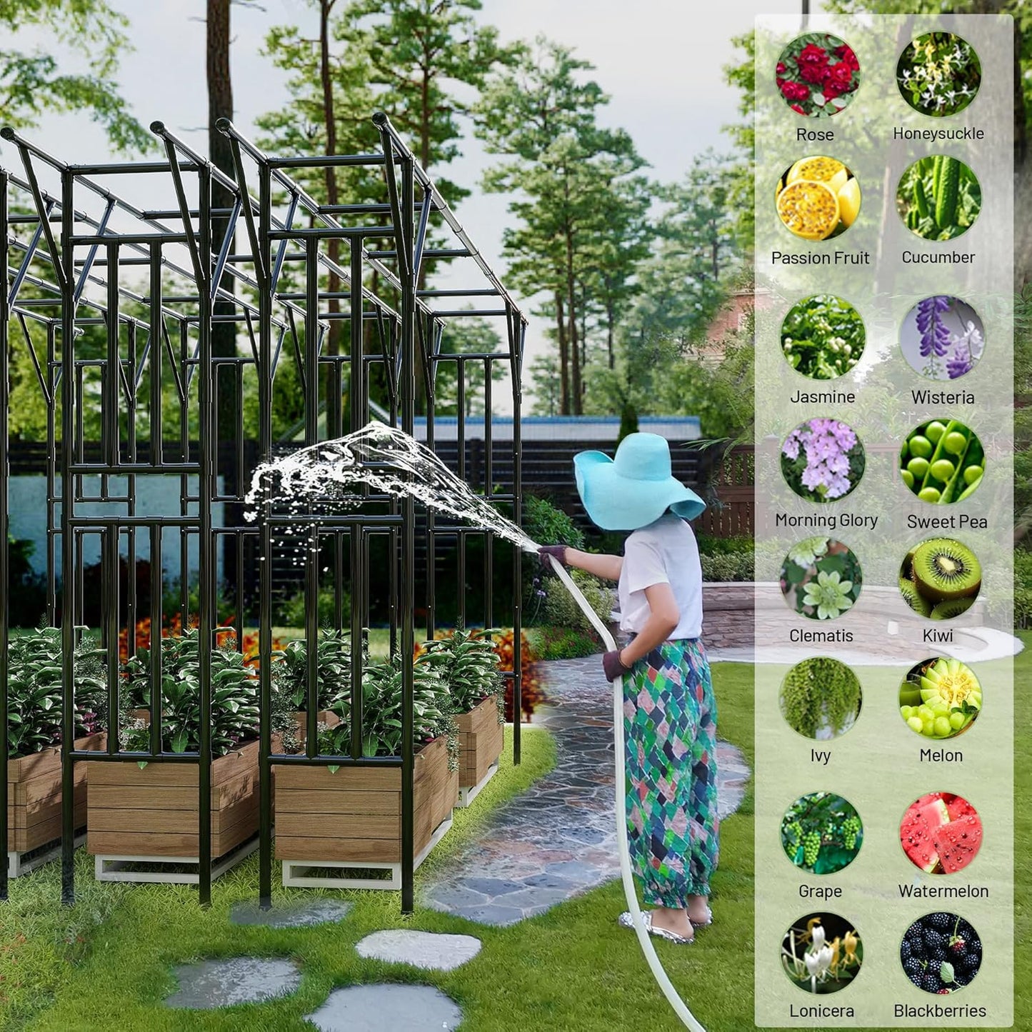 Flat Top Garden Arch Arbor Trellis, 11.81FT x 9.02FT Metal Pergola for Climbing Plants, Galvanized Steel Pipe with Plastic Coating, Decorations Pergola for Garden, Backyard, Lawn(Black)