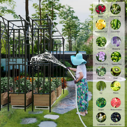 Flat Top Garden Arch Arbor Trellis, 11.81FT x 9.02FT Metal Pergola for Climbing Plants, Galvanized Steel Pipe with Plastic Coating, Decorations Pergola for Garden, Backyard, Lawn(Black)