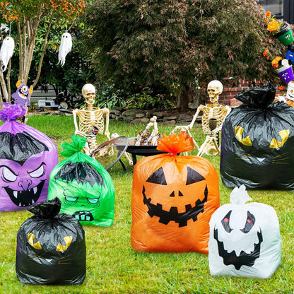 Qilery 18 Pcs Halloween Leaf Lawn Bags Plastic Pumpkin Trash Bags for Leaves with Twist Ties for Halloween Yard Garden Outdoor Party Favors Decorations