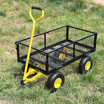 Steel Garden Cart 400 lbs Capacity with Removable Steel Mesh Sides to Convert into Flatbed, Utility Metal Wagon 180°Rotating Handle Multi-Purpose