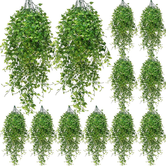 Hoteam 12 Pcs Artificial Hanging Plants 32 Inch Fake Ivy Vines with Fake Leaves Patio Artificial