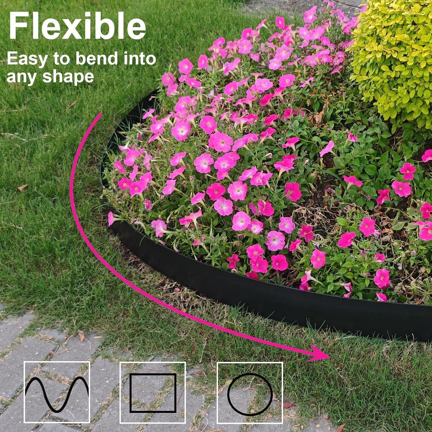 102FT Landscape Edging 2 in Tall with 110 Spikes, Garden Edging Border and 1 Hammer, Plastic Landscape Edging Border Lawn Edging for Landscaping, Flower Beds, Yard