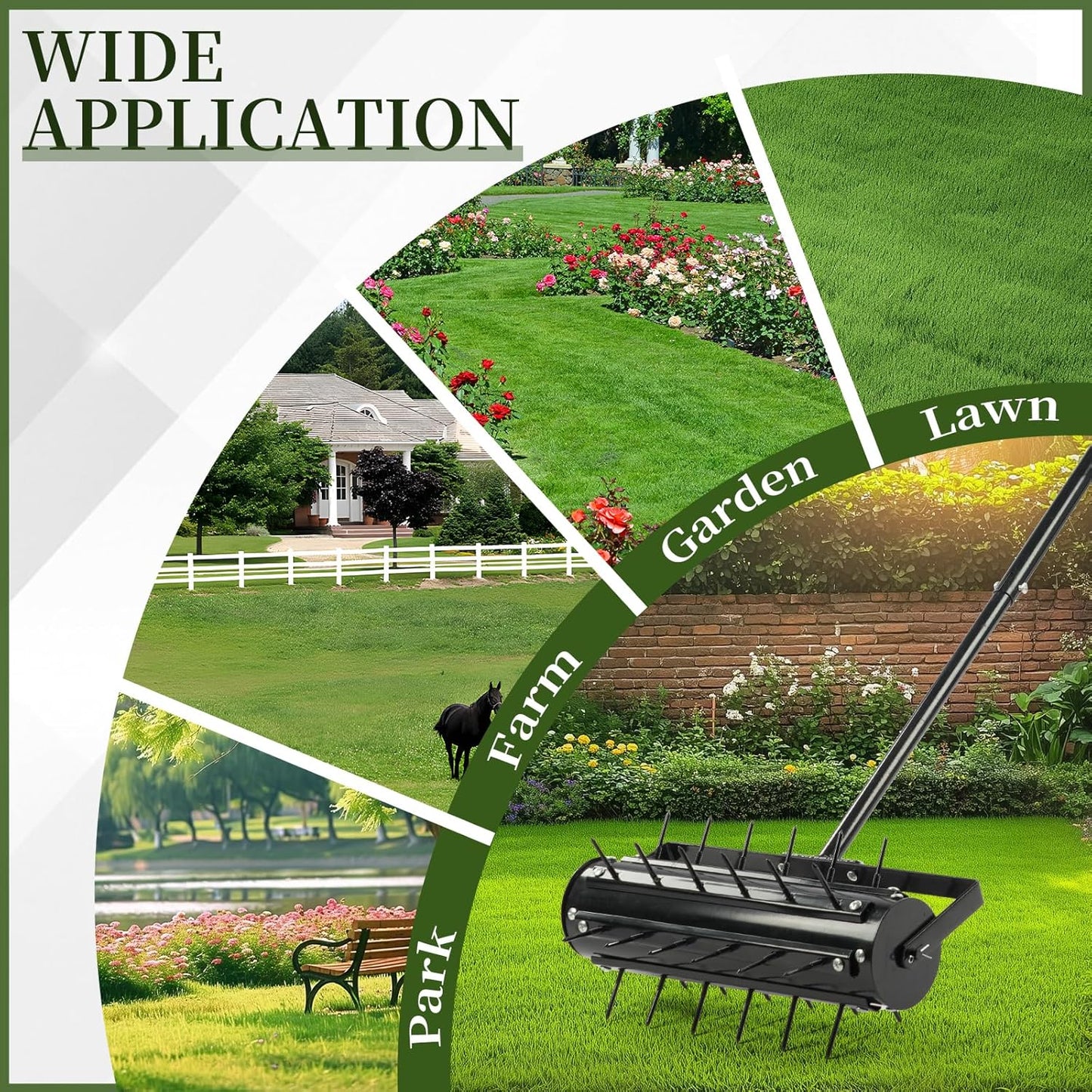 VINGLI Rolling Lawn Aerator with T-Shaped Handle, 17 inch Manual Aerator Tool, Lawn Aerator Spike Tool with 36 Spikes for Garden Yard Soil Health Maintaining, Black