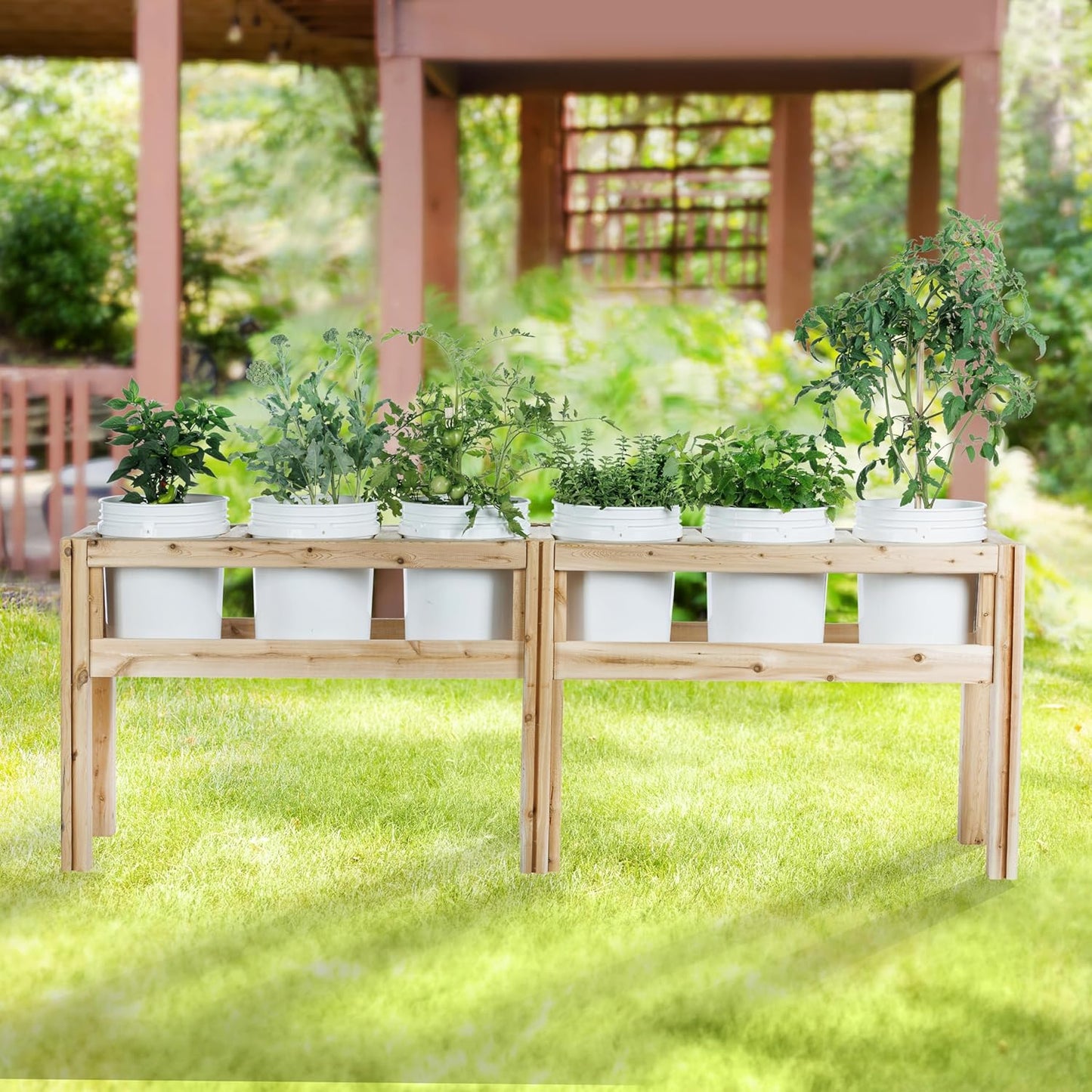 Greenes Fence Six Bucket Elevated Cedar Wood Garden Frame, 84 in. x 16 in. x 30 in. - Made in USA with North American Cedar
