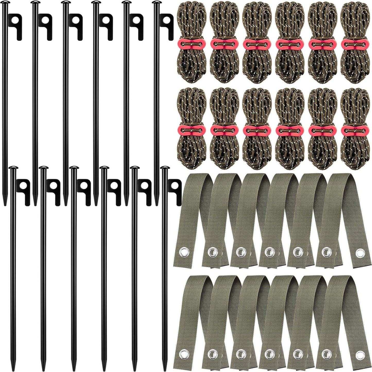 Sintuff 36 Pcs Heavy Duty Tree Stake Kits Stake and Support for Young Leaning Tree Anchor Straightening Kit, 15.8'' Support Straps, 11.8'' Steel Stakes, 13.12ft Rope(Army Green)