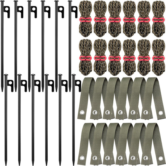 Sintuff 36 Pcs Heavy Duty Tree Stake Kits Stake and Support for Young Leaning Tree Anchor Straightening Kit, 15.8'' Support Straps, 11.8'' Steel Stakes, 13.12ft Rope(Army Green)