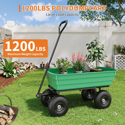 Garden Dump Cart - 1200Lb Capacity Heavy Duty Yard Utility Garden Cart with Removable Dump Bed, All-Terrain Tires & 180° Adjustable Handle for Soil, Plants, Tools