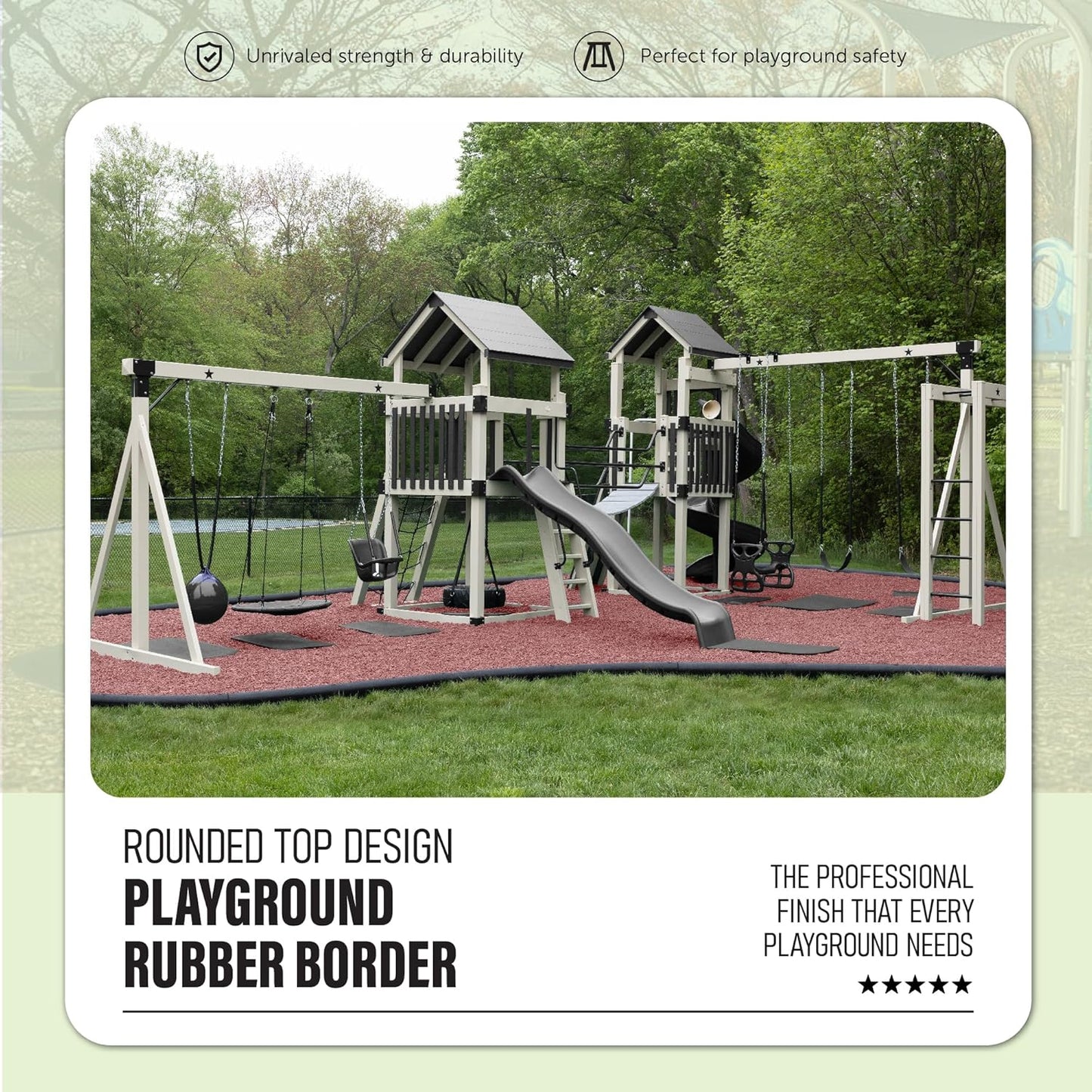 Playsafer 4' Flexible Interlocking Rubber Edging for Playgrounds (Black, 3 Pack)