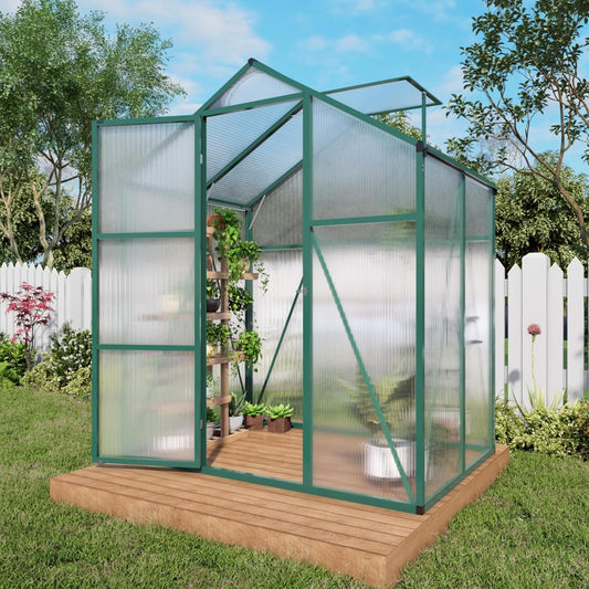 6*4.2*7.2FT Greenhouse for Outdoors, Polycarbonate Greenhouse with Stronger Wind Protection and Roof Vent, Walk-in Large Aluminum Sunroom Winter Proof, Green