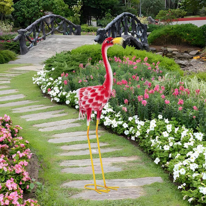 Flamingo Garden Metal Statues - Pink Flamingo Sculptures, Metal Birds Yard Art Outdoor Statue, Outdoor Backyard Decor, Patio, Porch, Lawn Ornament Large Iron Yard Decoration - 33 Inch