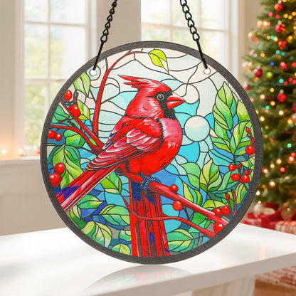kanpura Cardinal Suncatchers for Windows 6.3” Stained Glass Window Hangings Sun Catcher Glass Panel with Metal Chain and Hooks for Indoor Window Wall Art Home Decor