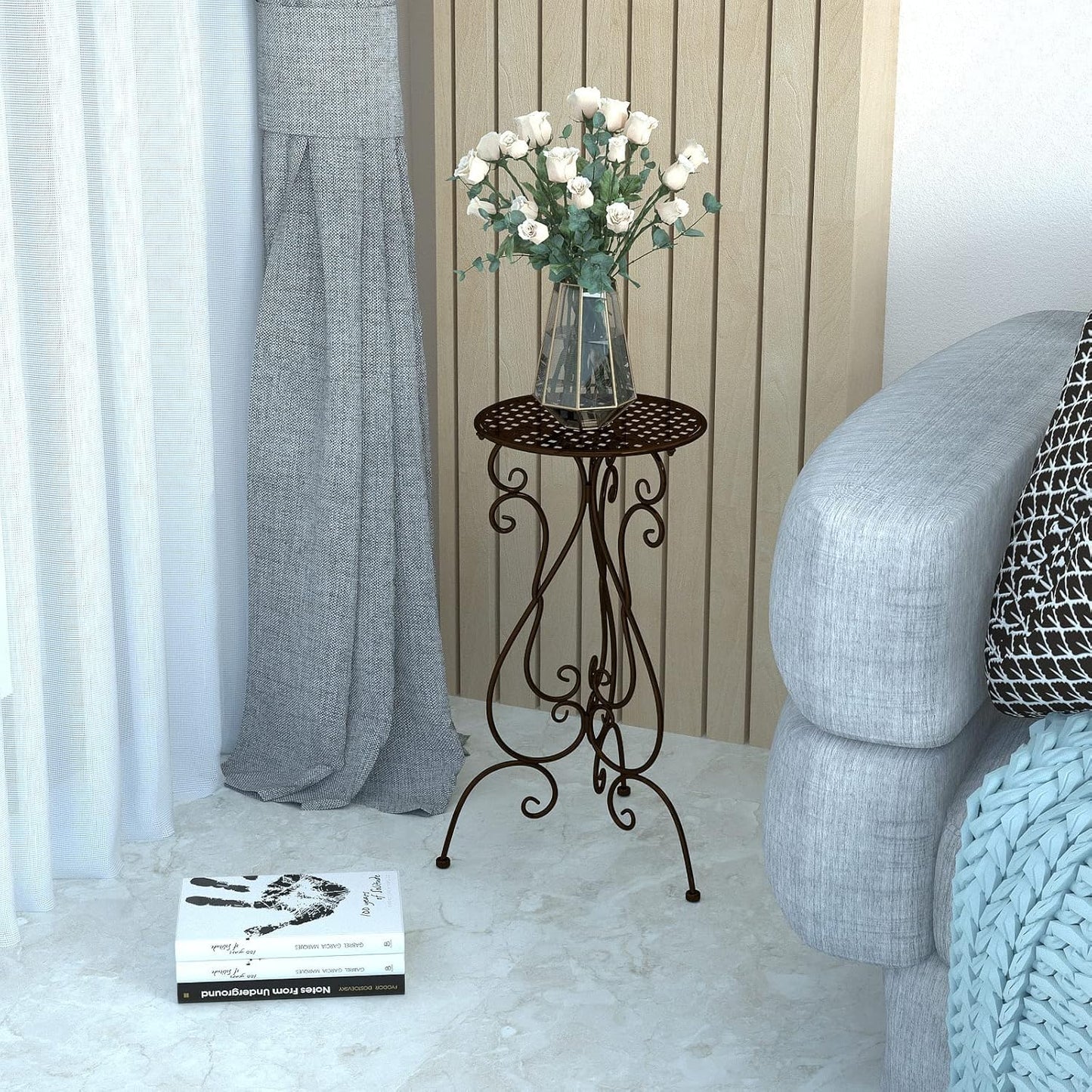 Metal Plant Stand Indoor Outdoor, Heavy Duty Flower Pot Stands 22.5 Inch Tall, Single Plants Pedestal Table for Planter Patio Farmhouse Garden Porch, Brown(1 Pack)