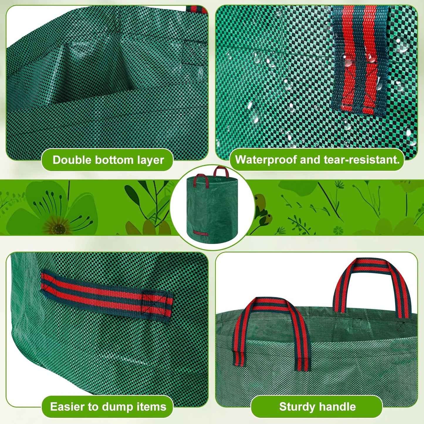 Reusable Yard Waste Bags, 72 Gallons Leaf Bags with Reinforced Handles,Heavy Duty Garden Waste Bag,Collapsible Trash Bag for Lawn Debris Leaves Grass Clippings(3 Packs)